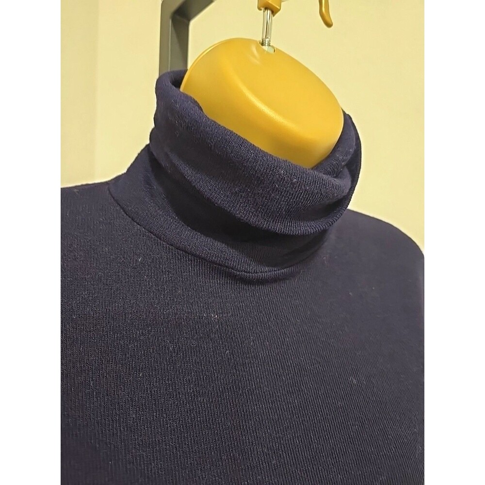 Vintage 70s Turtleneck Womens Med Blue Italian Classic Minimalist Timeless Base